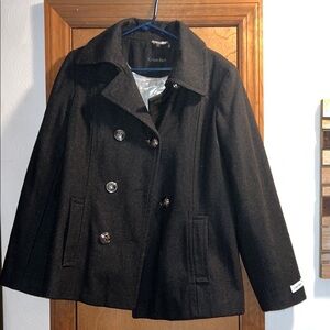 Calvin Klein Double-Breasted Black Peacoat